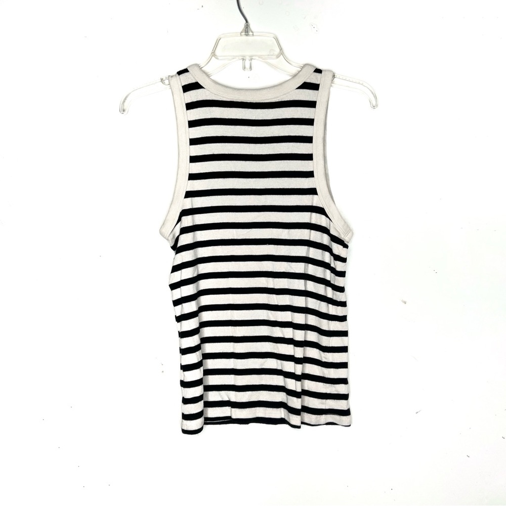 A New Day Black and Cream Striped Ribbed Tank Top Large - Picture 6 of 6